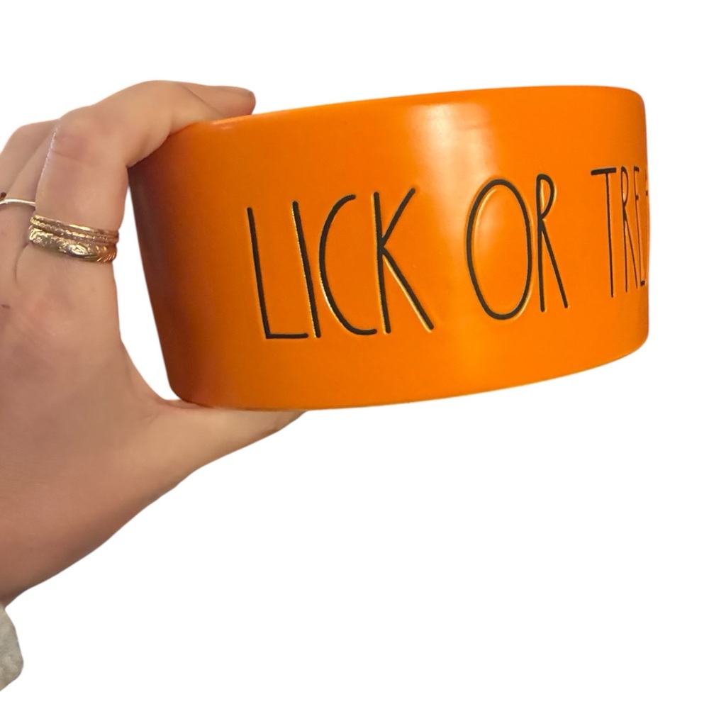 Rae Dunn Halloween Lick Or Treat Orange Ceramic Medium Pet Bowl‎